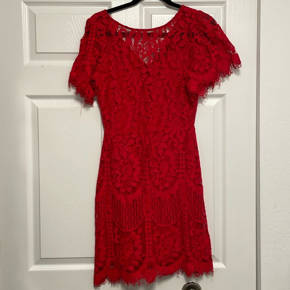 Red Lace Short Sleeve Dress
